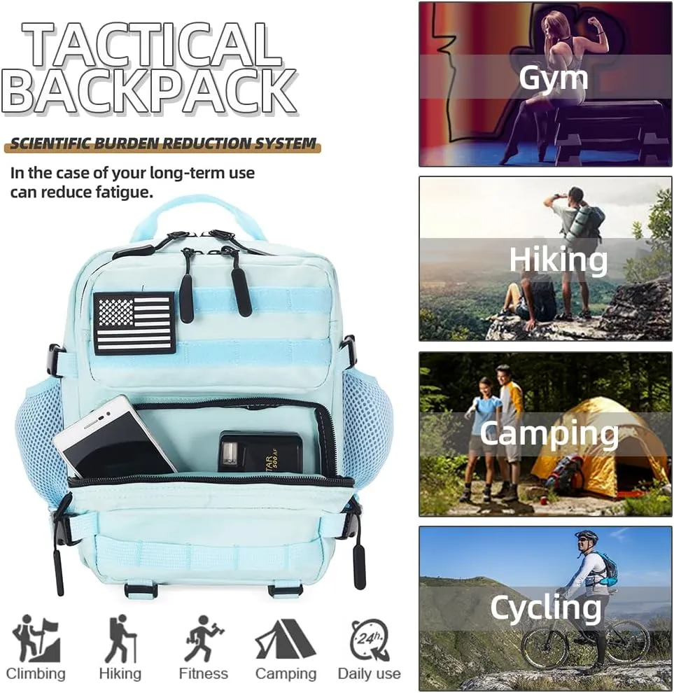 9L Mini Tactical Backpack for Men and Women, Tactical Backpack Small for Hiking, Small Tactical Bag（Light Blue）
