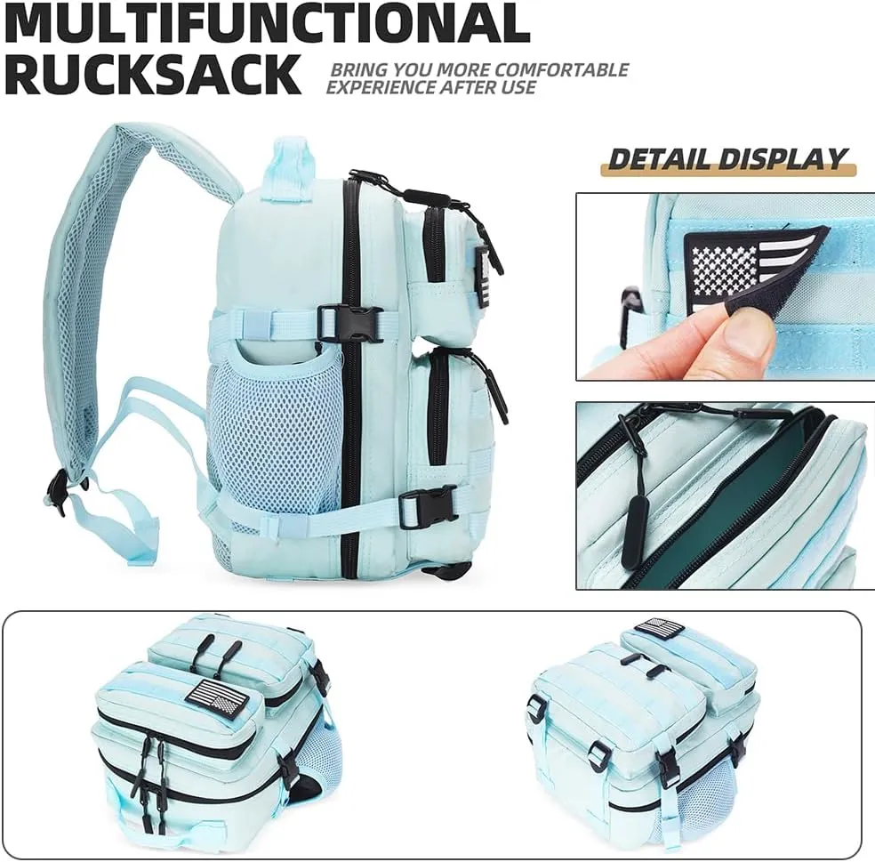 9L Mini Tactical Backpack for Men and Women, Tactical Backpack Small for Hiking, Small Tactical Bag（Light Blue）