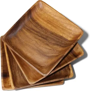 Acacia Wooden Plates – Set of 4, 10 Inch Square Rustic Wood Platters – for Food, Dining, BBQ Parties & Picnics, Durable, Handcrafted to Last, Joint Free, Continuous Beautiful Grains