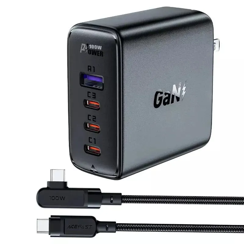Acefast A39 PD100W GaN 3*USB-C USB-A charger set US – Black