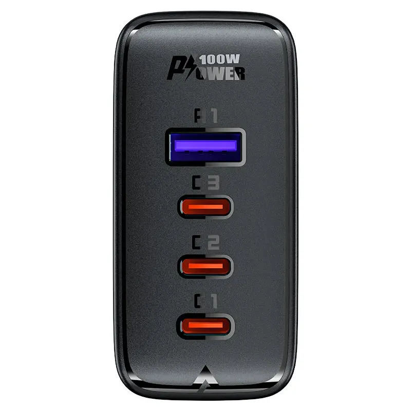 Acefast A39 PD100W GaN 3*USB-C USB-A charger set US – Black