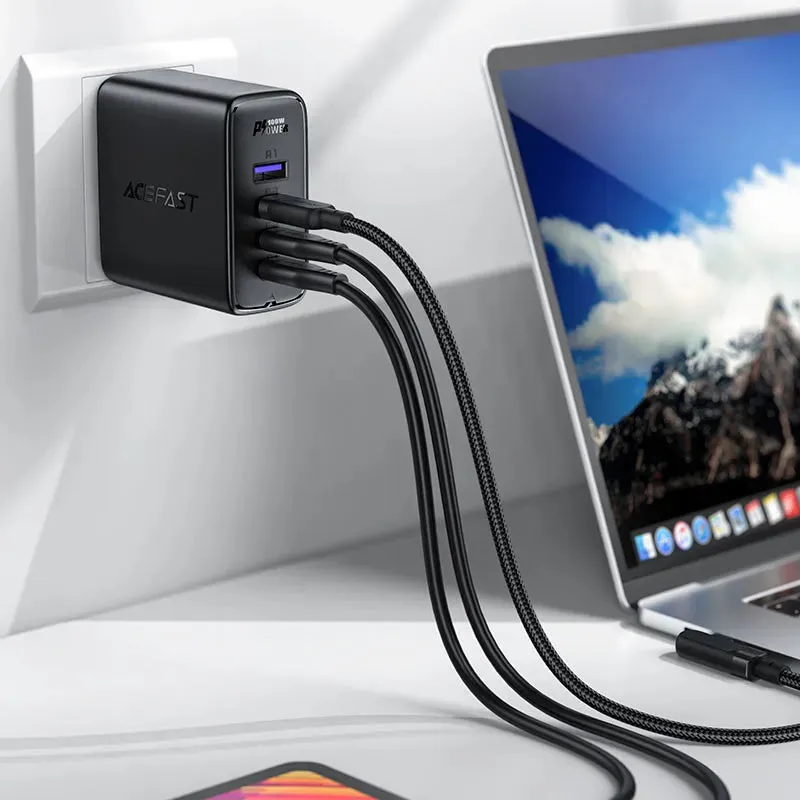 Acefast A39 PD100W GaN 3*USB-C USB-A charger set US – Black