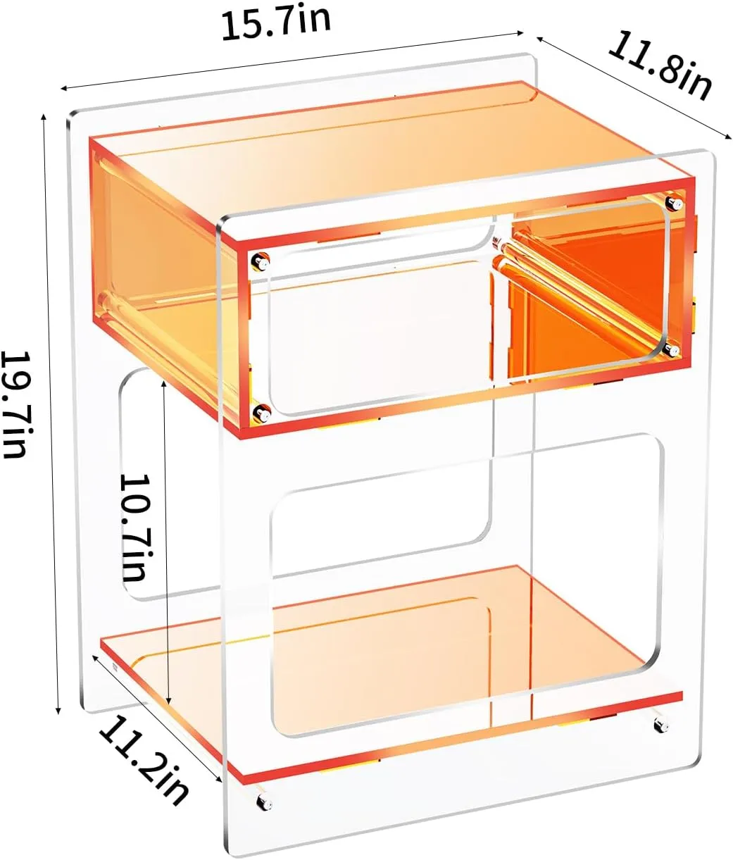 Acrylic Side Table for Living Room, Acrylic Nightstand for Bedroom, L-Series, 15.7'' x 11.8'' × 19.7'' inches (Orange)