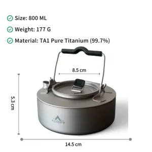 Adrift Allseason Titanium Camping Kettle with Folding Handle - 800ml