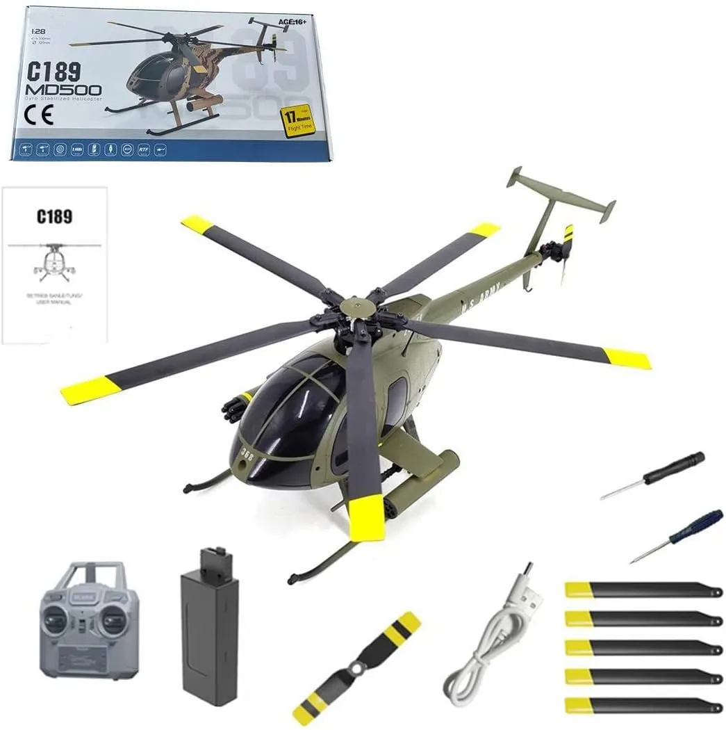 Aetheria MD500 C189 Remote Control Helicopter, 1:28 2.4G 4CH Single-Rotor RC Helicopter Aircraft Gift for Adults Kids with One-Key Takeoff/Landing, 6G Mode, Stunt Actions-RTF Version