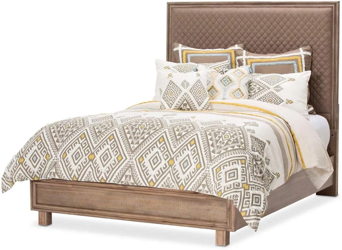 Aico Amini Hudson Ferry E King Tufted Brown Fabric Panel Bed in Driftwood