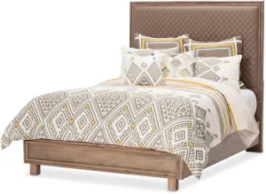 Aico Amini Hudson Ferry Queen Diamond-Quilted Brown Fabric Panel Bed in Driftwood