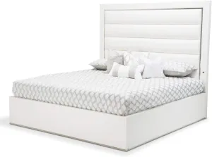 Aico Amini State St Queen Upholstered Panel Bed in Glossy White
