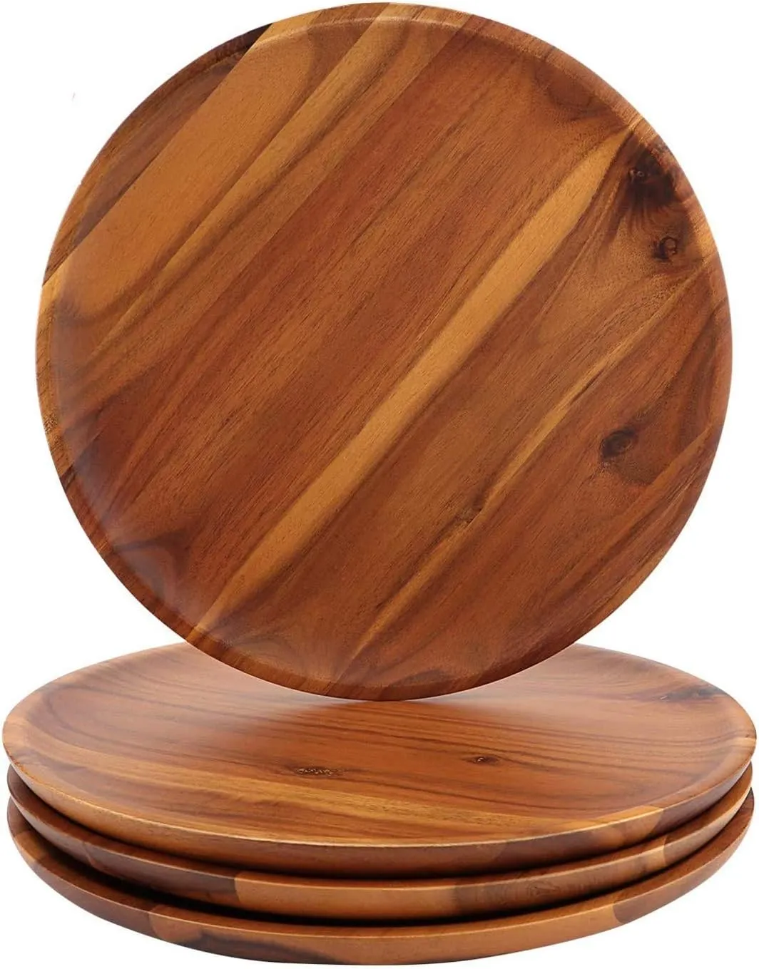 AIDEA Acacia Wood Dinner Plates, 8 Inch Round Wood Plates Set of 4, Easy Cleaning & Lightweight for Dishes Snack, Dessert, Unbreakable Classic Charger Plates - for Christmas Gift
