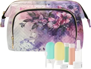 ALAZA Toiletry Bags Travel Bottles Kit Cosmetic Bag Makeup Organizer Lilac Flower Painting Toiletries Bags Accessory Pouch for Women Men