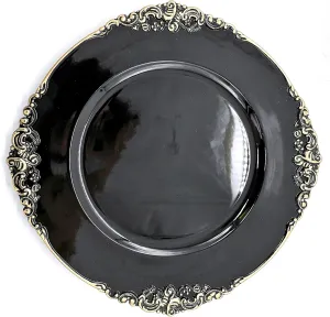 allgala 13-Inch 6-Pack Heavy Quality Round Charger Plates-Floral Black Gold Trim-HD80343