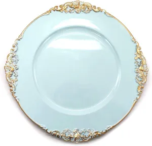 allgala 13-Inch 6-Pack Heavy Quality Round Charger Plates-Floral Light Blue-HD80344