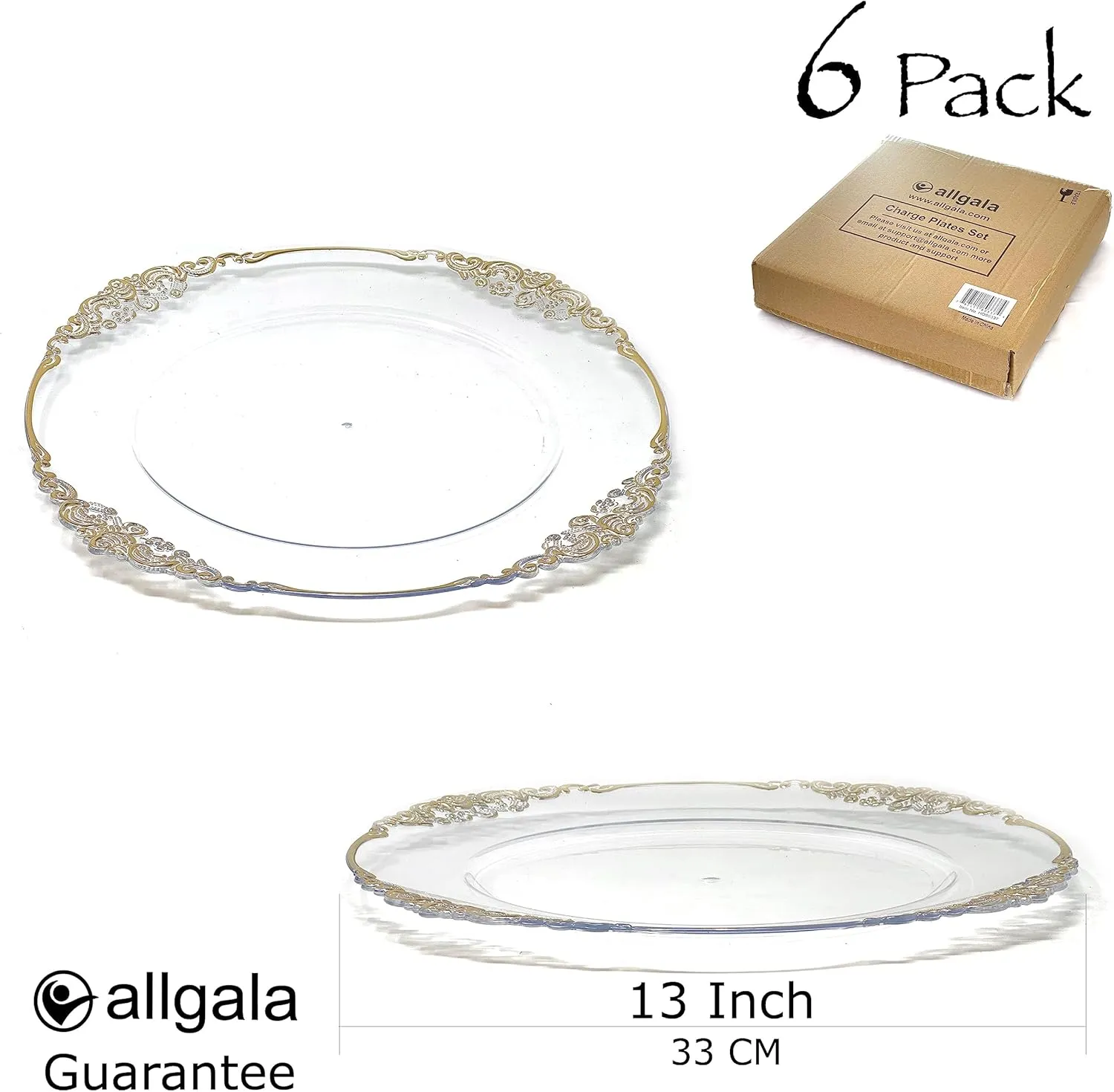 allgala Heavy Quality Round Charger Plates - Clear Chargers for Dinner Plates - Set of Charger Plates for Table Decor - Ideal for Weddings, Thanksgiving Parties & Holidays - Clear (13-Inch 6-Pack)