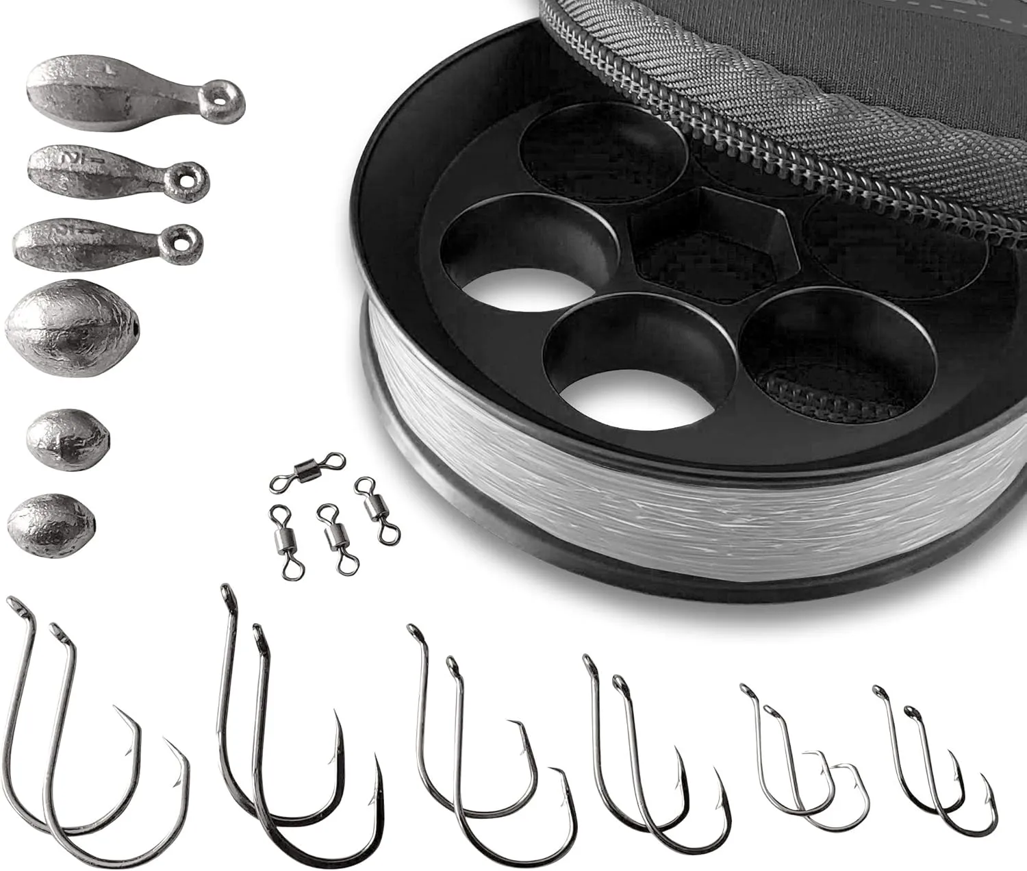 Aluminum Hand Line Reel Pocket/Travel Fishing Kit (20 lb Clear line)
