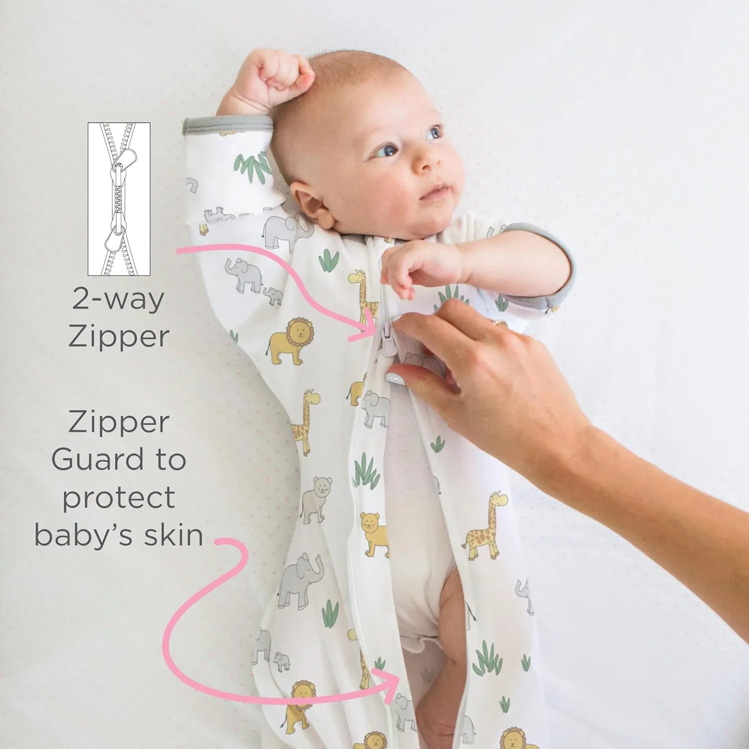 Amazing Baby Transitional Swaddle Sack, Arms Up Half-Length Sleeves & Mitten Cuffs, Swaddle for Newborn Transition to Baby Sleep Sack Wearable Blanket, Med, 3-6 month, 14-21 lb, Blue Tiny Elephants
