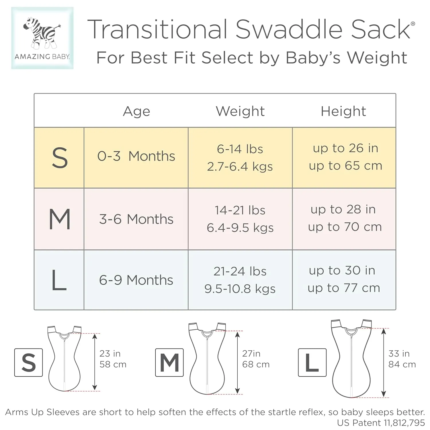 Amazing Baby Transitional Swaddle Sack, Arms Up Half-Length Sleeves & Mitten Cuffs, Swaddle for Newborn Transition to Baby Sleep Sack Wearable Blanket, Med, 3-6 month, 14-21 lb, Blue Tiny Elephants