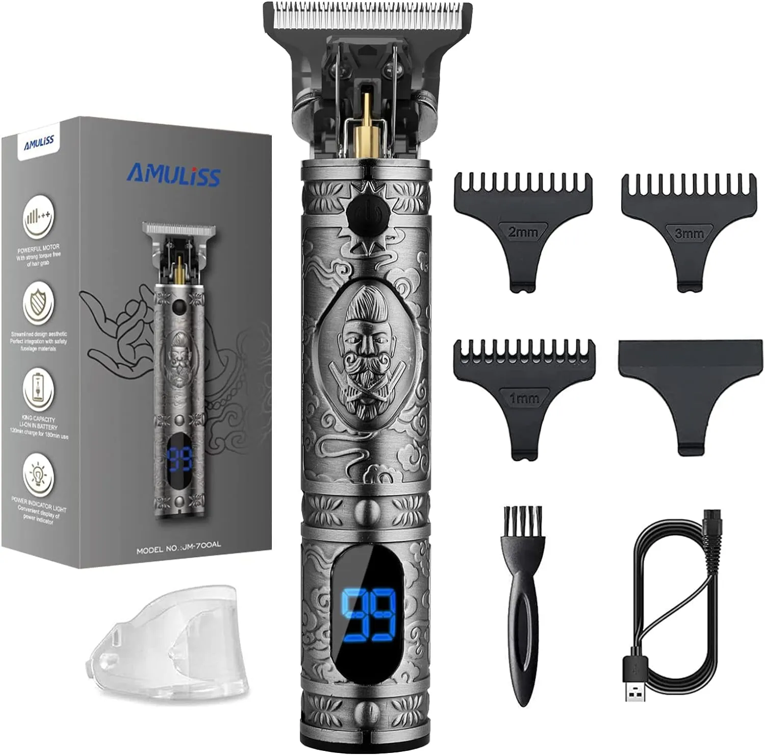 AMULISS Pro T Outline Clippers Trimmer, Electric Pro Li Blade Grooming Cordless Rechargeable,Professional 0mm Baldheaded Zero Gapped Hair Clipper for Men