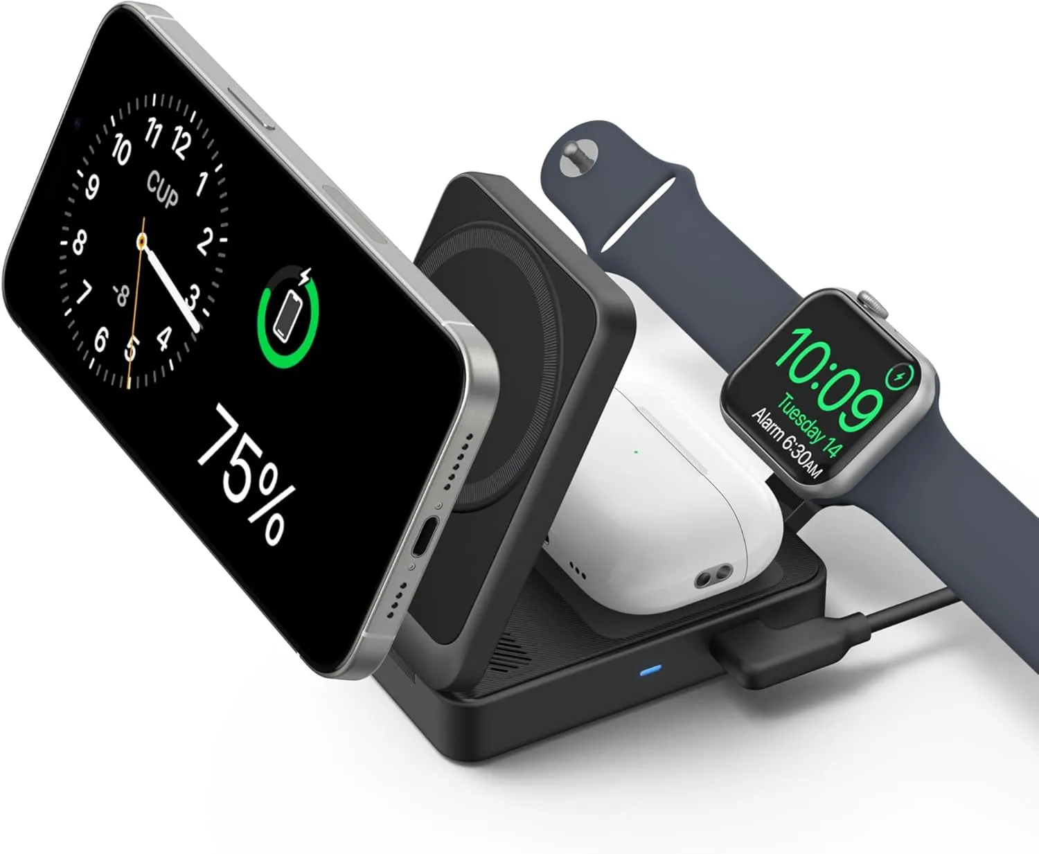 Anker MagGo 3 in 1 iPhone 16 Charging Station, MagSafe-Compatible Wireless Charger Stand, Qi2 Certified 15W Foldable Charger for iPhone 15/14, AirPods, Apple Watch 9 (40W USB-C Adapter Included)