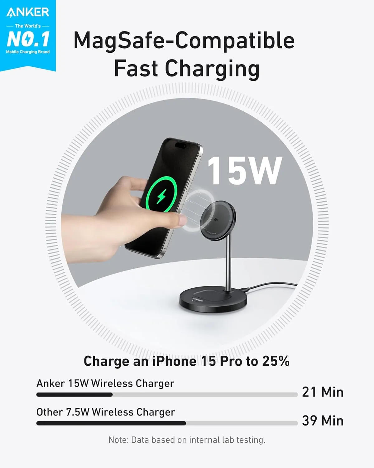 Anker MagSafe Compatible MagGo Charger Stand, iPhone 16 Wireless Charger, 2-in-1 Charging Station, Qi2 Certified 15W Max Charging, for iPhone 16/15/14/13/12, AirPods Pro (40W USB-C Adapter Included)