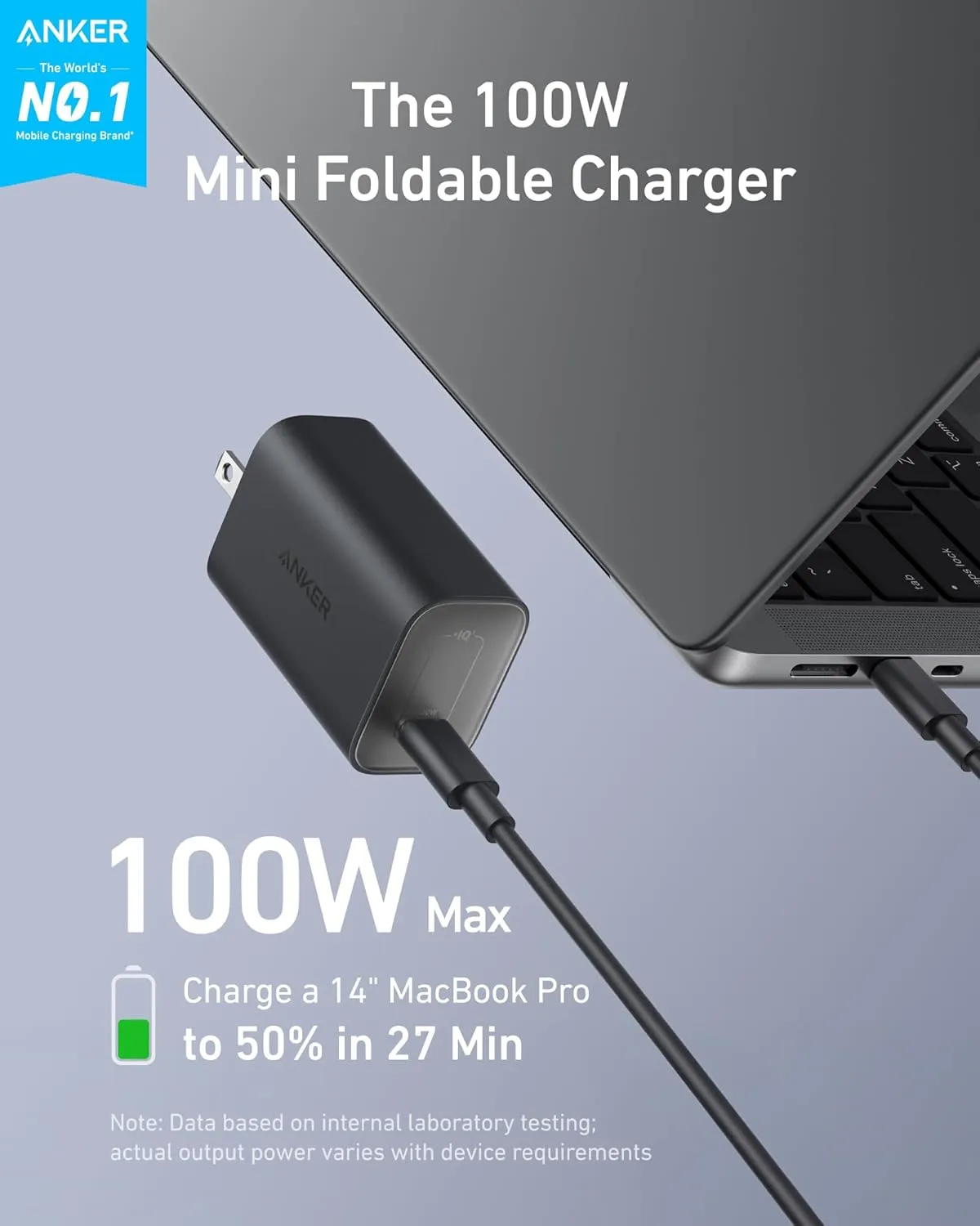 Anker Nano Charger, 100W Foldable MacBook Charger for iPhone Series, and All USB C Devices, 6ft USB-C Cable Included, Compatible with MagSafe