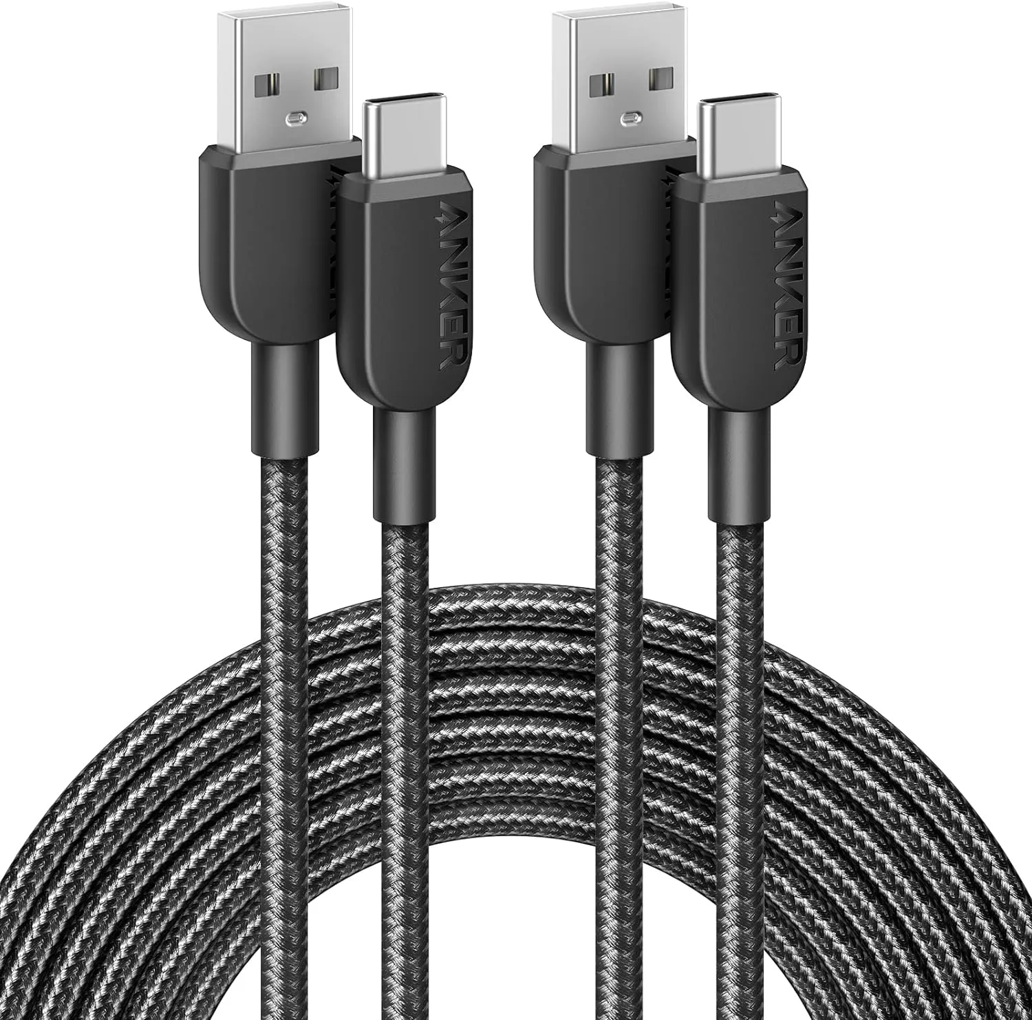 Anker USB A to USB C Cable, Charger Cord (2 Pack, 10FT), for Samsung Galaxy Note 10/S10  S10, LG V30 (Black)