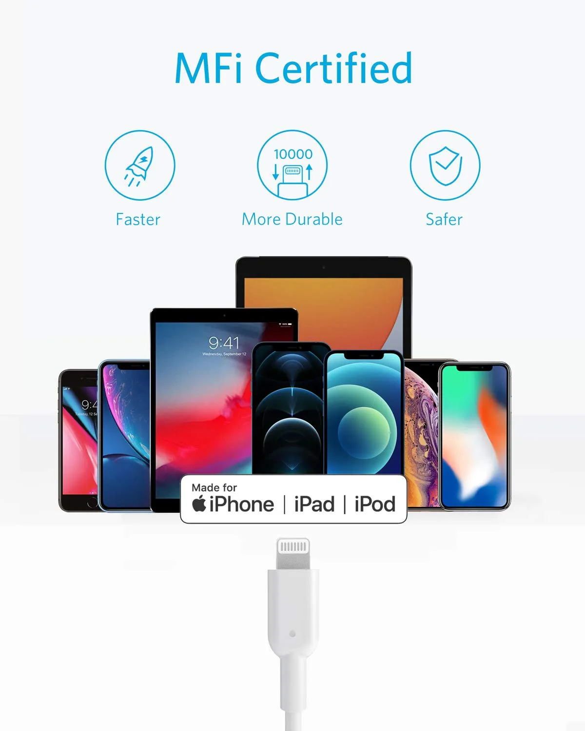Anker USB C to Lightning Cable, MFi Certified Cable for iPhone 13 Pro 12 Pro Max 12 11 X XS, Supports Power Delivery (6FT,White)