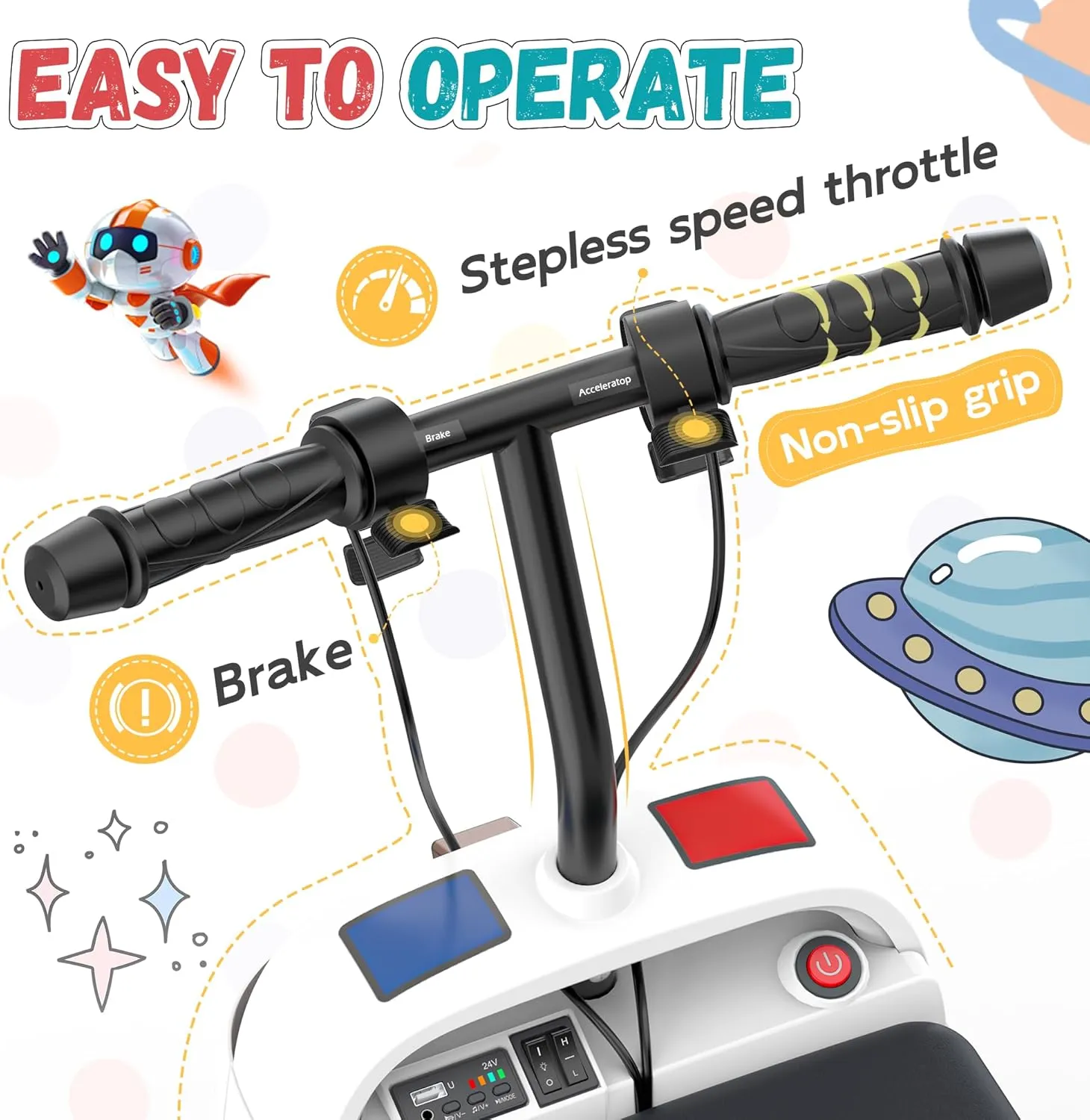 ANPABO 24V Kids Riding Toys for 3-12, 180W Quiet Brushless Motor, Max 5Mph, Ride On Toys w/Stepless Throttle, Safety Speed Limit, Electric Cars for Indoor/Outdoor Play, White & Black