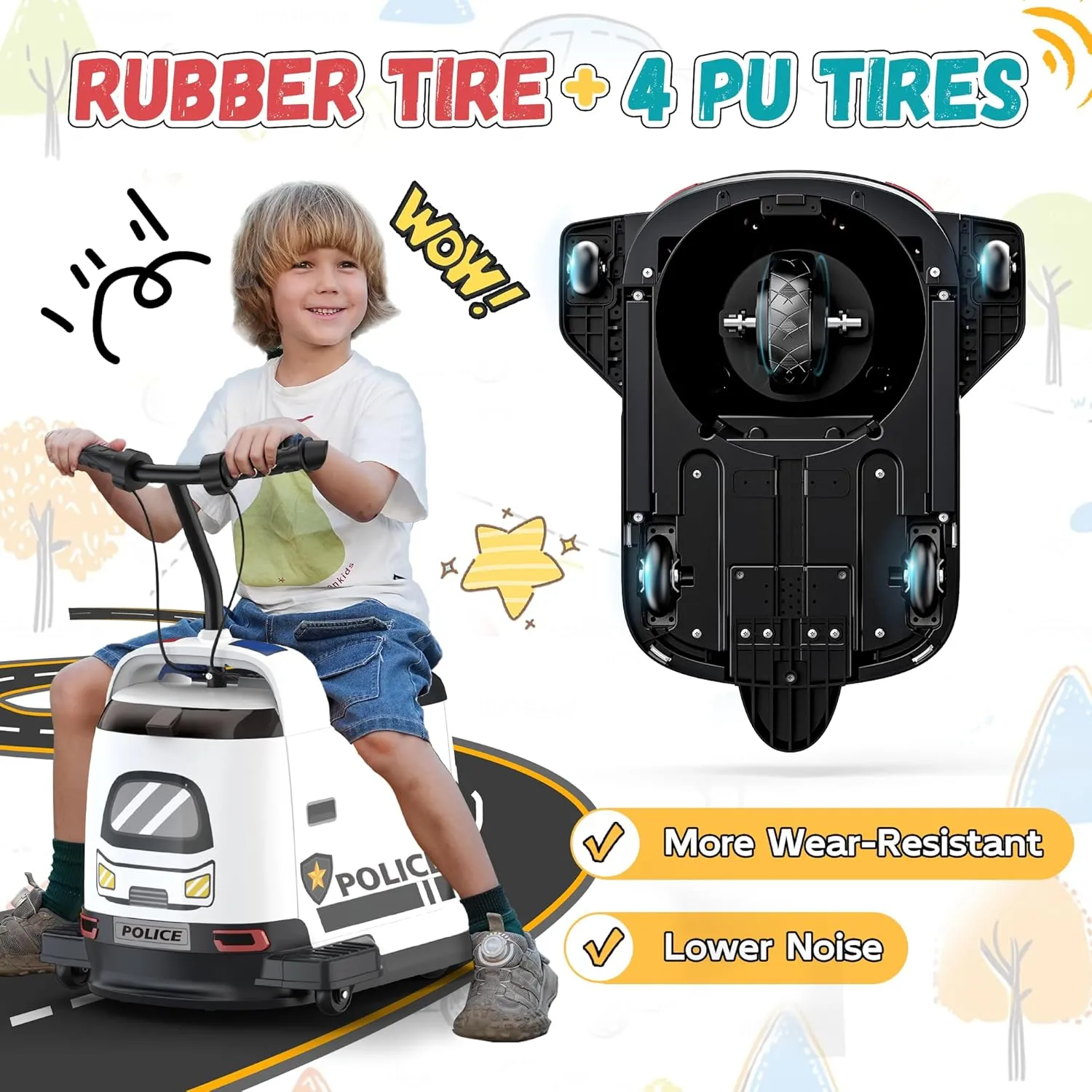 ANPABO 24V Kids Riding Toys for 3-12, 180W Quiet Brushless Motor, Max 5Mph, Ride On Toys w/Stepless Throttle, Safety Speed Limit, Electric Cars for Indoor/Outdoor Play, White & Black