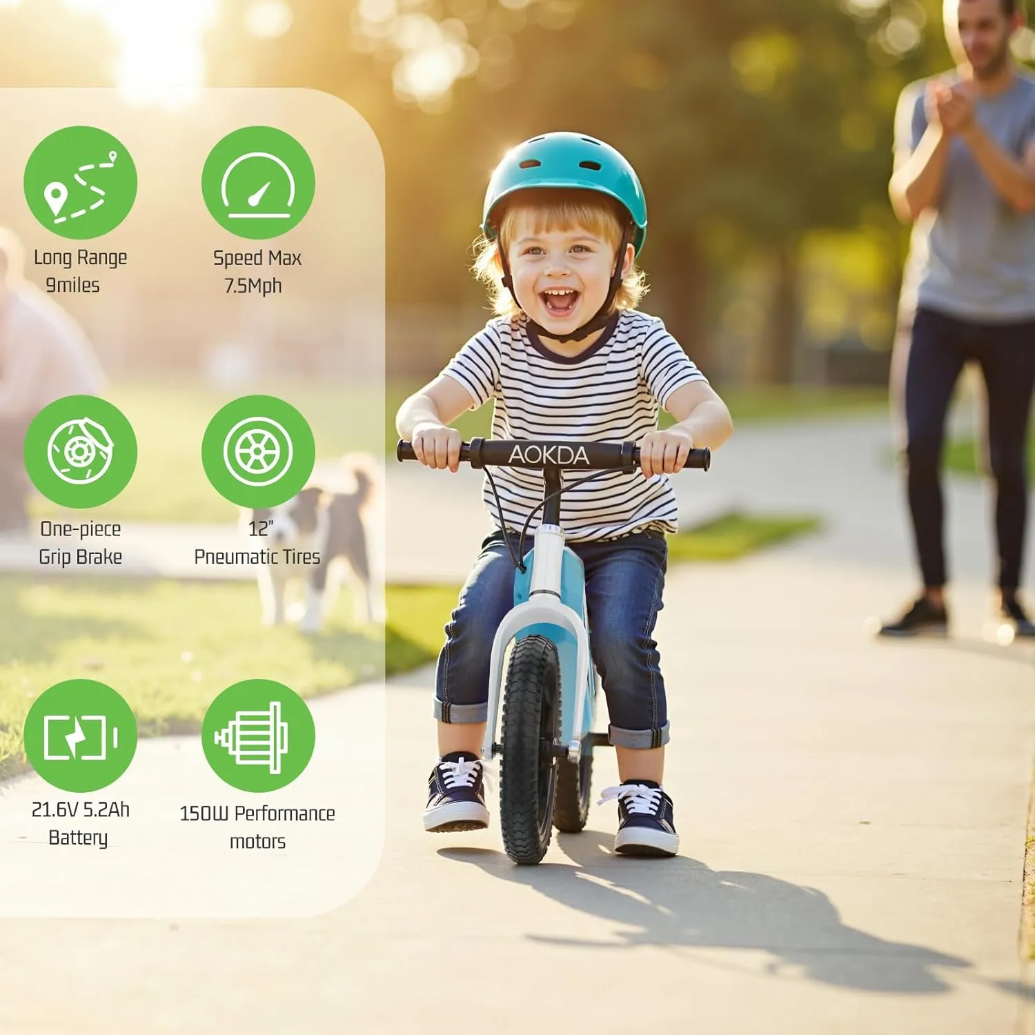 AO-K8 Electric Balance Bike for Kids,150W Motor,7.5MPH Speed Max,21.6V/5.2Ah Battery Range 9Miles Electric Dirt Bike,Hand-Operated Brakes for Ages 3-8