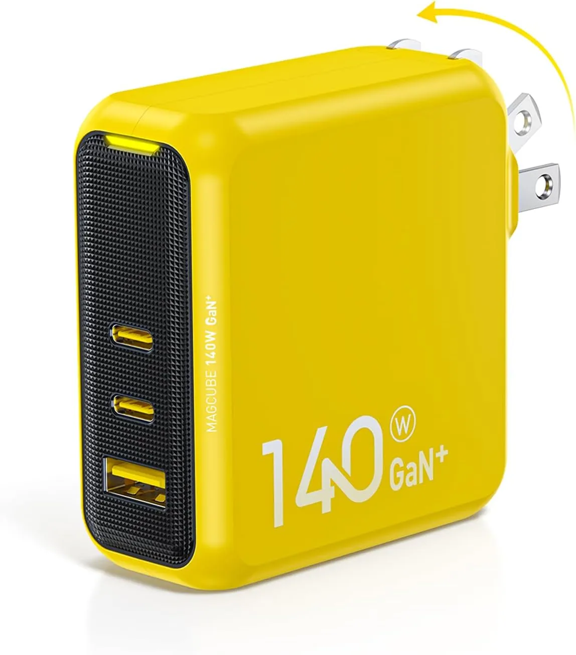 AOHI Magcube 140W USB C Charger PD3.1 3-Port GaN  Laptop Wall Charger 100W Fast Charging Power Adapter Foldable Plug for MacBook Pro 16'', Dell XPS, iPad Pro, Galaxy, iPhone 15 Pro, Chromebook, Yellow