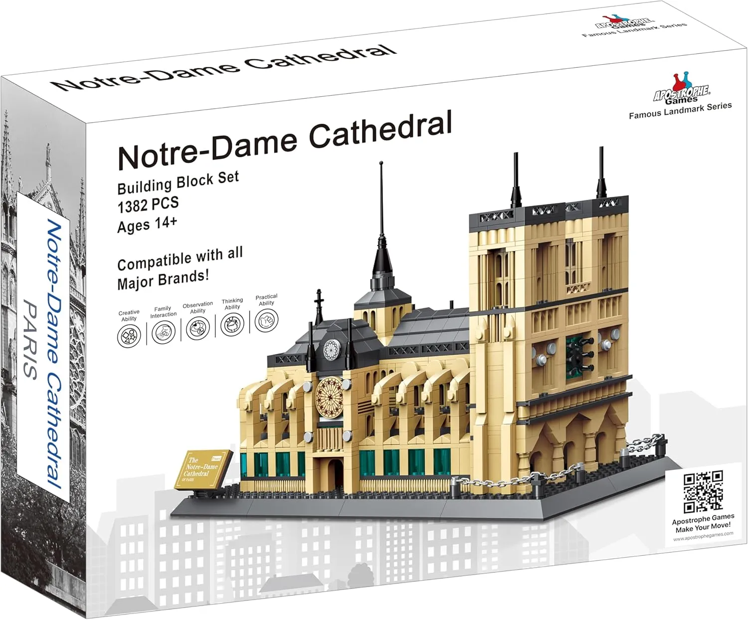 Apostrophe Games Notre-Dame Cathedral Building Block Set (1378 Pieces) Paris's Notre Dame Cathedral Famous Landmark Series - Architecture Model for Kids and Adults