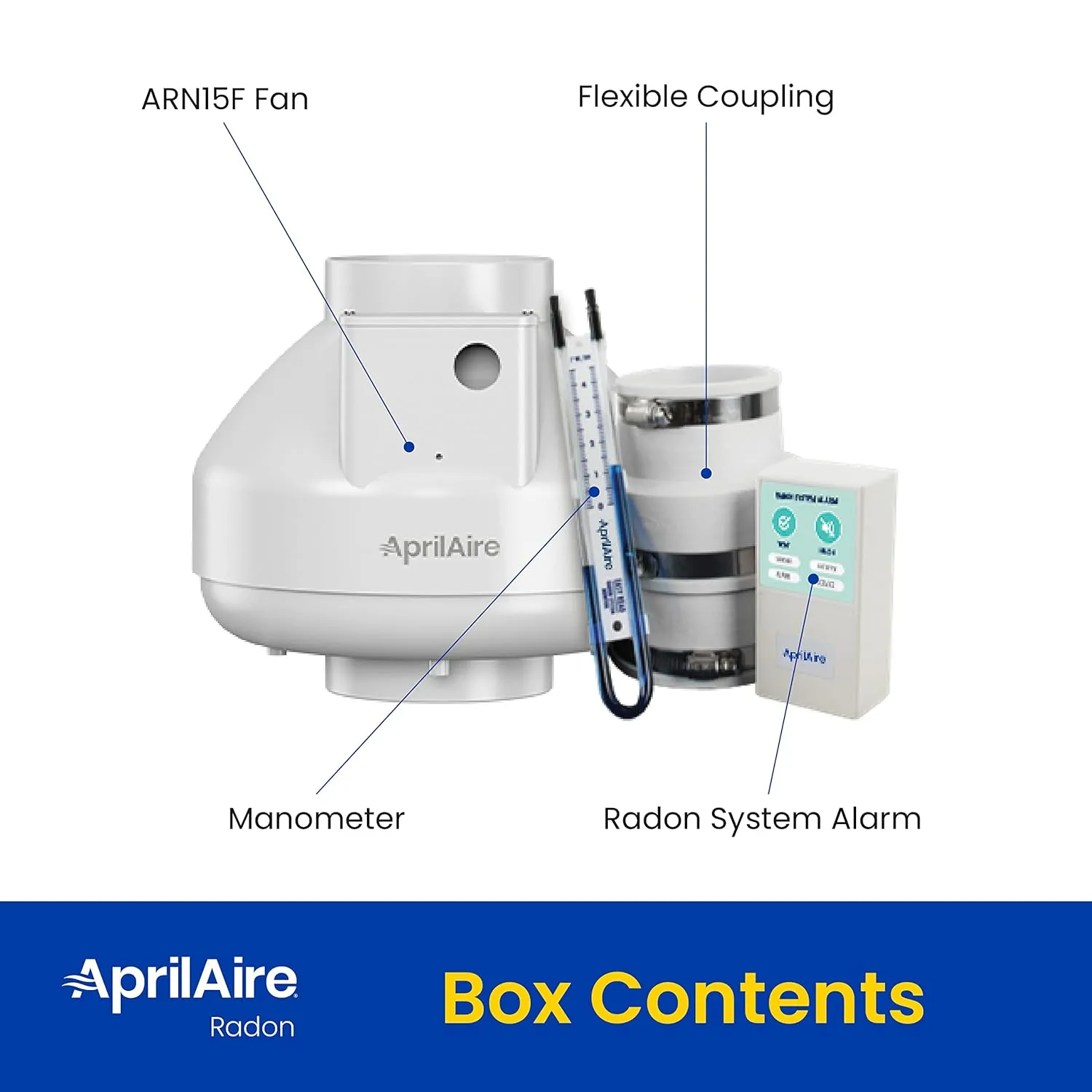 Aprilaire ARN15K Radon Mitigation Kit, 1500 Sq. Ft., Basement, Crawlspace or Slab, Quiet Performance, Indoor/Outdoor, Commercial/Residential, Energy Efficient, Manometer, System Alarm