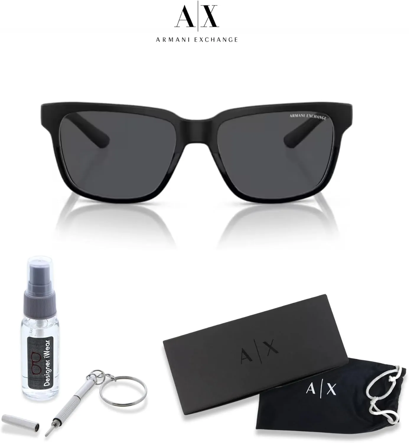 Armani Exchange AX4026S Square Sunglasses For Men For Women   BUNDLE with Designer iWear Eyewear Care Kit