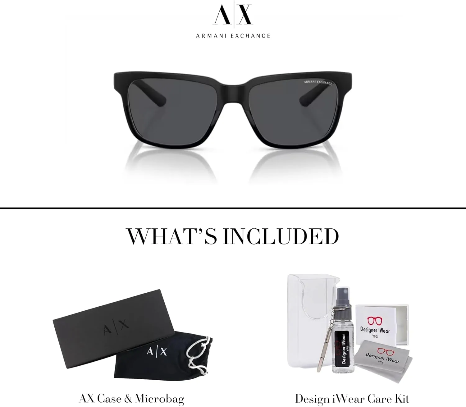 Armani Exchange AX4026S Square Sunglasses For Men For Women   BUNDLE with Designer iWear Eyewear Care Kit