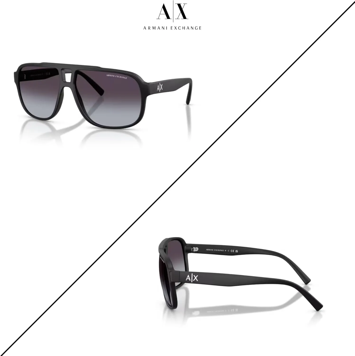 Armani Exchange AX4104S Rectangle Sunglasses for Men   BUNDLE with Designer iWear Care Kit