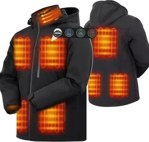 ARRIS Men`s Heated Jacket, Electric Heating Coat with Battery and Detachable Hood - Waterproof, 8 Heating Areas
