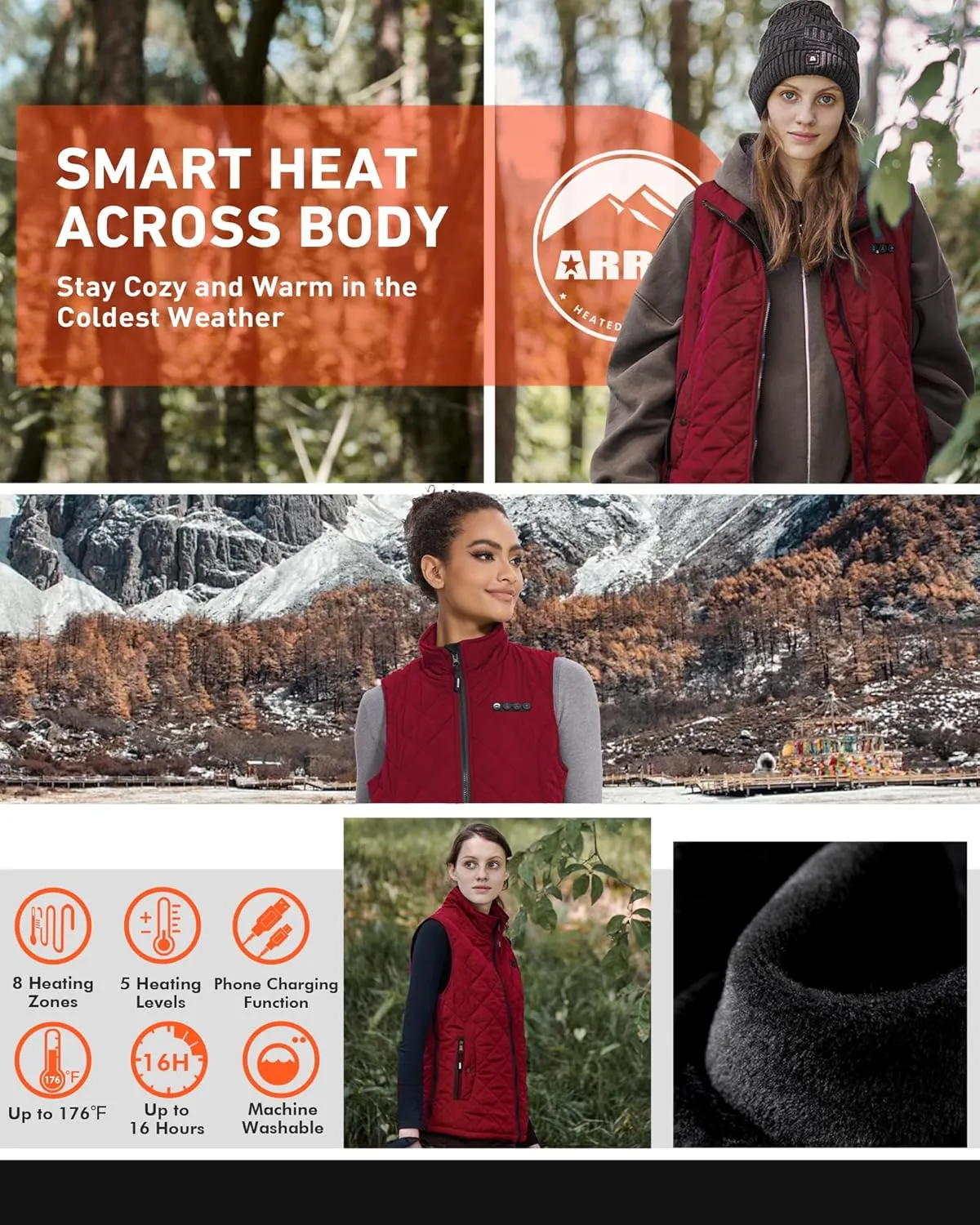 ARRIS Women`s Heated Vest, Size Adjustable 7.4V Electric Warm Vest with Battery Pack…