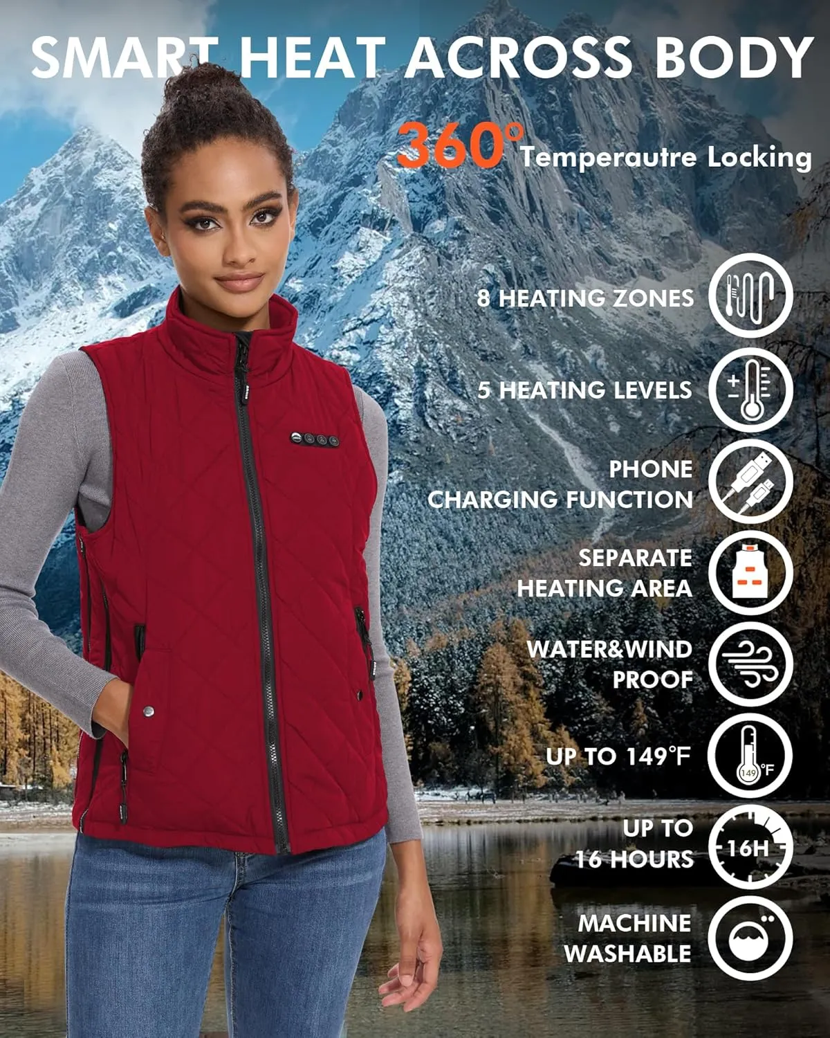 ARRIS Women`s Heated Vest, Size Adjustable 7.4V Electric Warm Vest with Battery Pack…