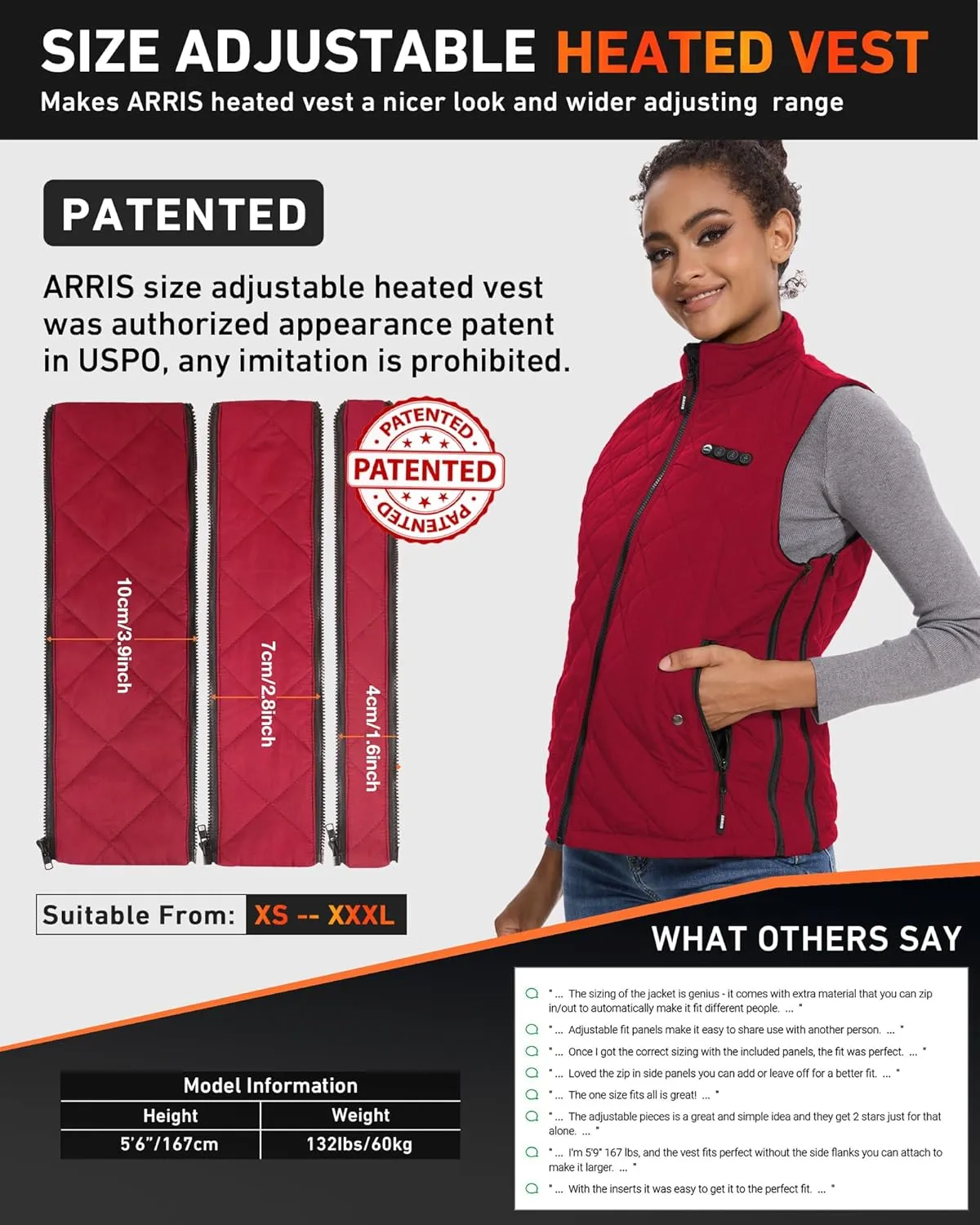ARRIS Women`s Heated Vest, Size Adjustable 7.4V Electric Warm Vest with Battery Pack…