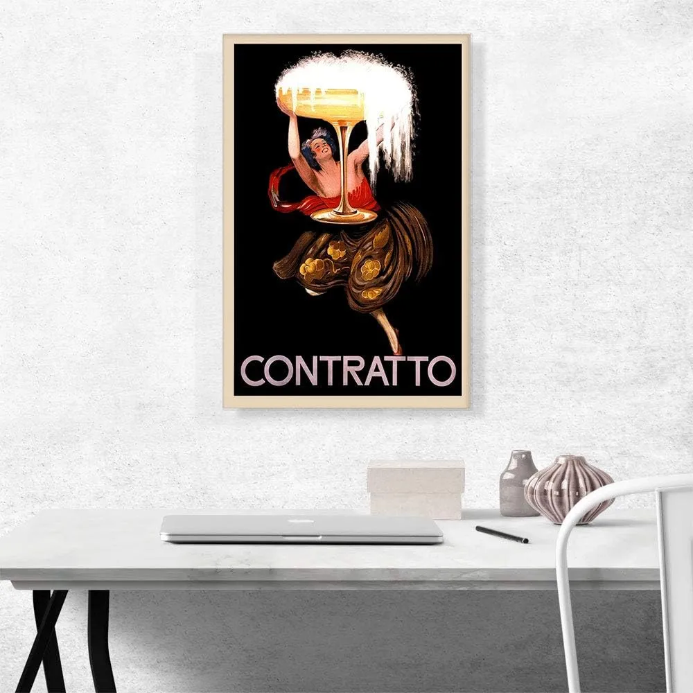 ARTCANVAS Contratto Champagne Liquor 1922 Canvas Art Print Stretched Framed Painting Picture Poster Giclee Wall Decor by Leonetto Cappiello - 26" x 18" (0.75" Deep)