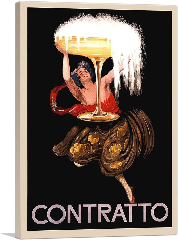 ARTCANVAS Contratto Champagne Liquor 1922 Canvas Art Print Stretched Framed Painting Picture Poster Giclee Wall Decor by Leonetto Cappiello - 26" x 18" (0.75" Deep)