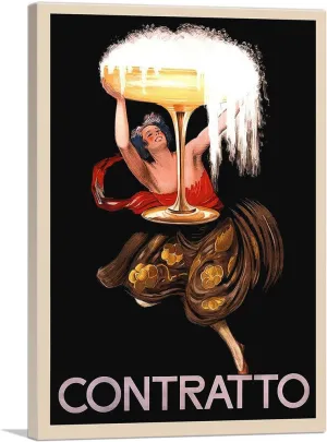 ARTCANVAS Contratto Champagne Liquor 1922 Canvas Art Print Stretched Framed Painting Picture Poster Giclee Wall Decor by Leonetto Cappiello - 26" x 18" (0.75" Deep)