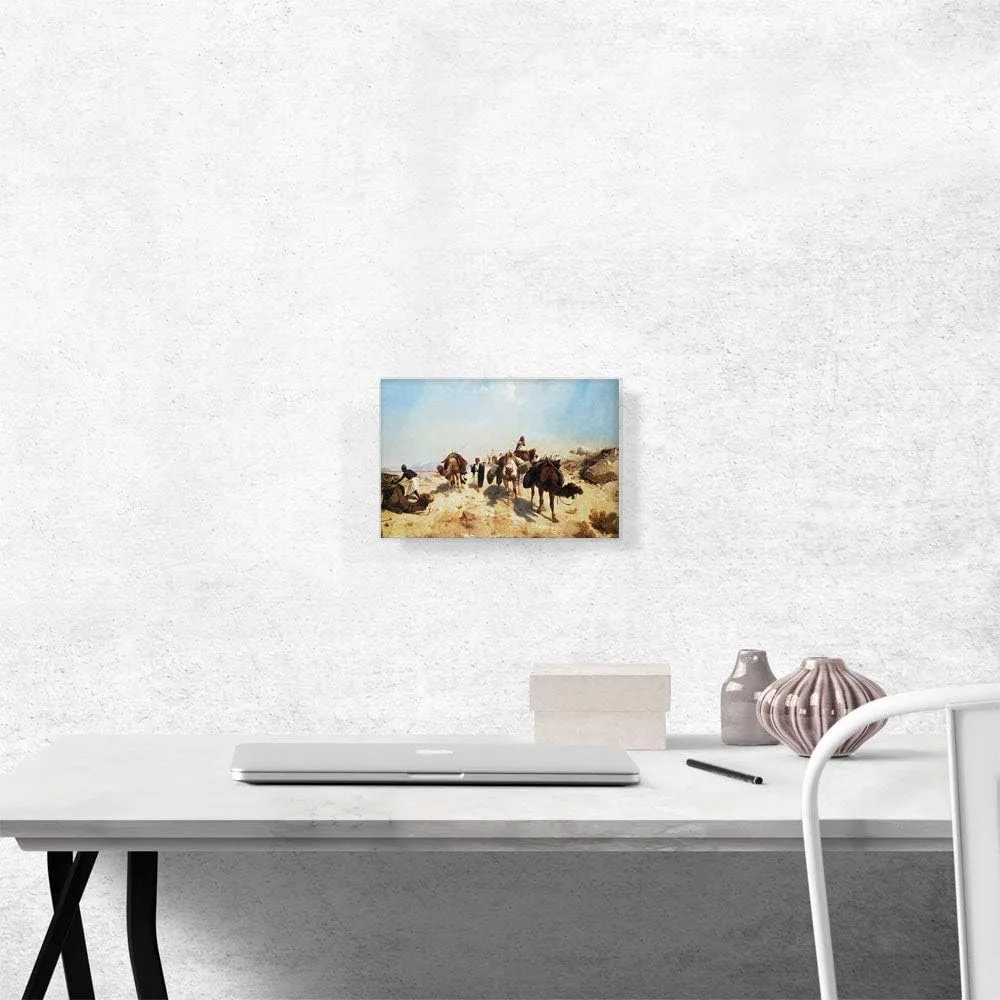 ARTCANVAS Crossing The Desert Canvas Art Print Stretched Framed Painting Picture Poster Giclee Wall Decor by Jean Leon Gerome - 12" x 8" (0.75" Deep)