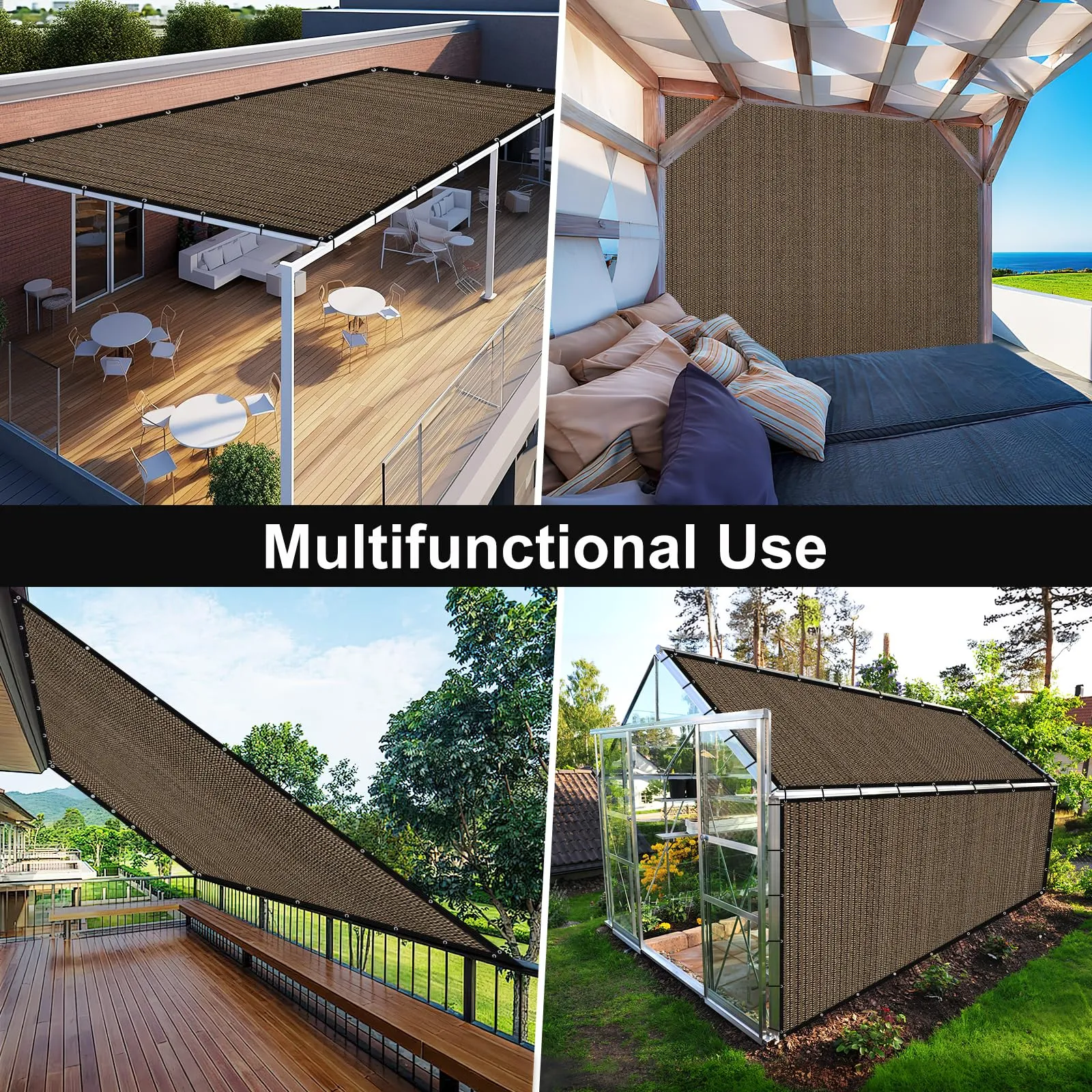 Artpuch 90% Sun Shade Cloth, 10 x 14 FT Pergola Shade Cover Canopy with Grommets, Sun Screen Fabric Tarp for Patio, Outdoor, Garden, Backyard, Mocha