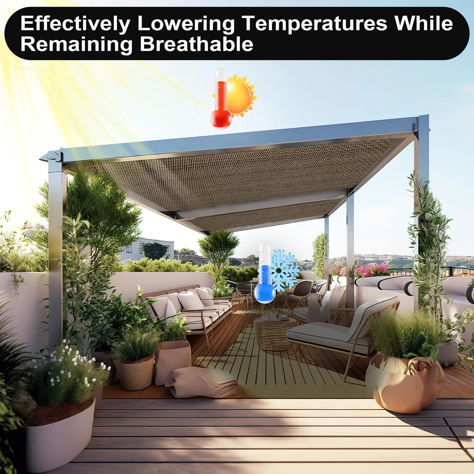 Artpuch 90% Sun Shade Cloth, 10 x 14 FT Pergola Shade Cover Canopy with Grommets, Sun Screen Fabric Tarp for Patio, Outdoor, Garden, Backyard, Mocha