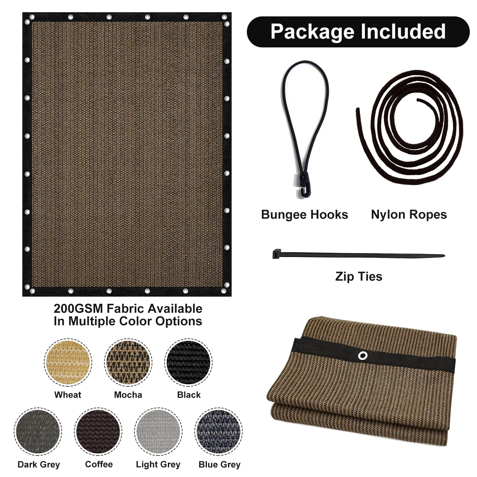 Artpuch 90% Sun Shade Cloth, 10 x 14 FT Pergola Shade Cover Canopy with Grommets, Sun Screen Fabric Tarp for Patio, Outdoor, Garden, Backyard, Mocha