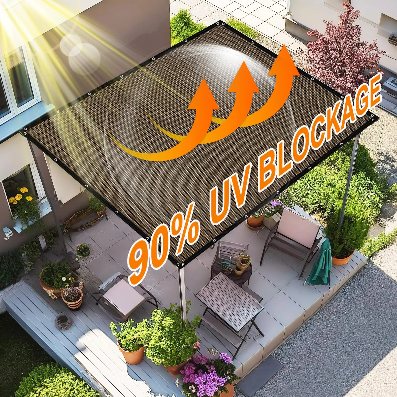 Artpuch 90% Sun Shade Cloth, 10 x 14 FT Pergola Shade Cover Canopy with Grommets, Sun Screen Fabric Tarp for Patio, Outdoor, Garden, Backyard, Mocha