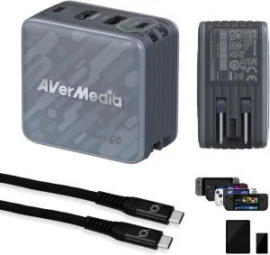 AVerMedia Portable Charger for Nintendo Switch, Steam Deck Dock, 100W GaN Fast Charging, TV Docking Station with 4K60 HDMI, Compatible with iPhone, iPad, Laptop, PC, Gaming Accessories - GC313