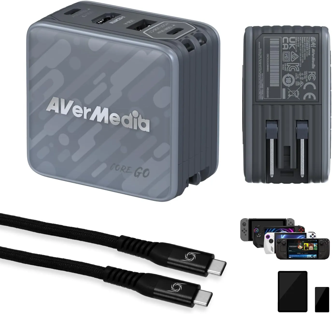 AVerMedia Portable Charger for Nintendo Switch, Steam Deck Dock, 100W GaN Fast Charging, TV Docking Station with 4K60 HDMI, Compatible with iPhone, iPad, Laptop, PC, Gaming Accessories - GC313