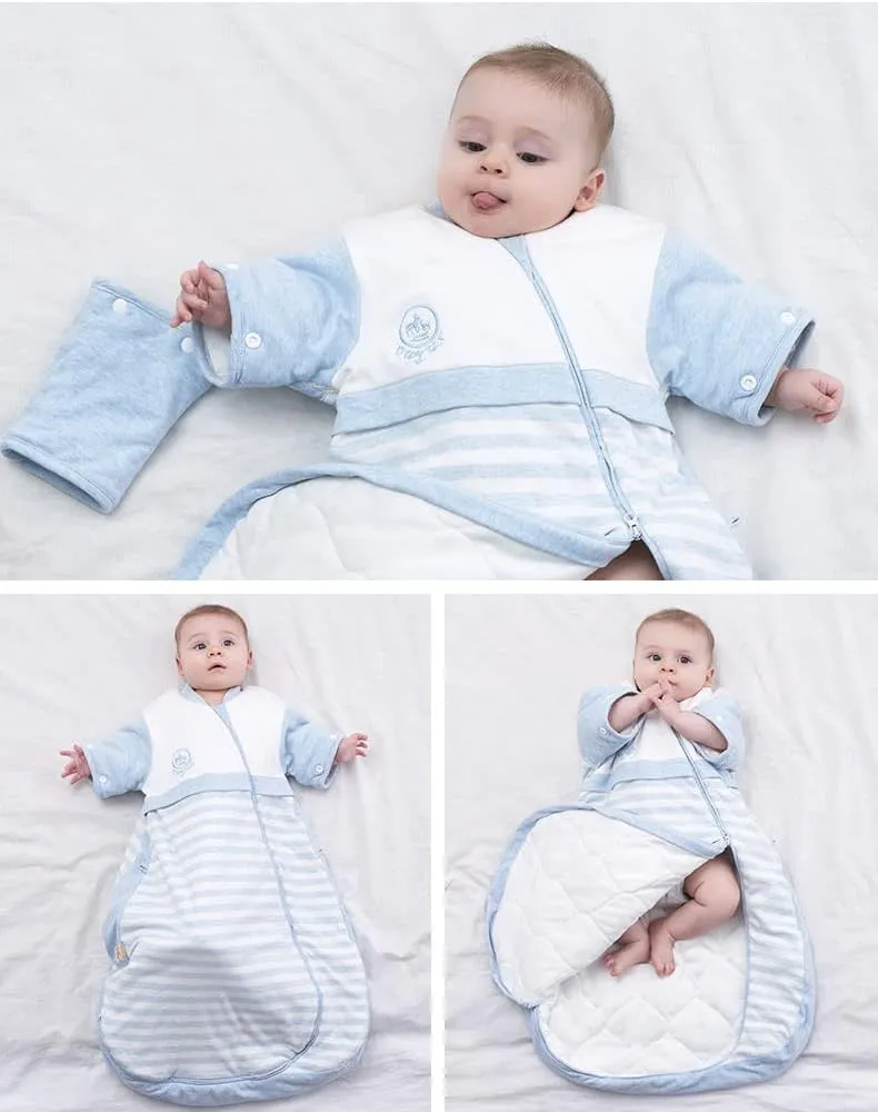 Baby Organic Sleeping Bag Detachable Sleeve Wearable Blanket,Grey,350g Filling for 32-59℉